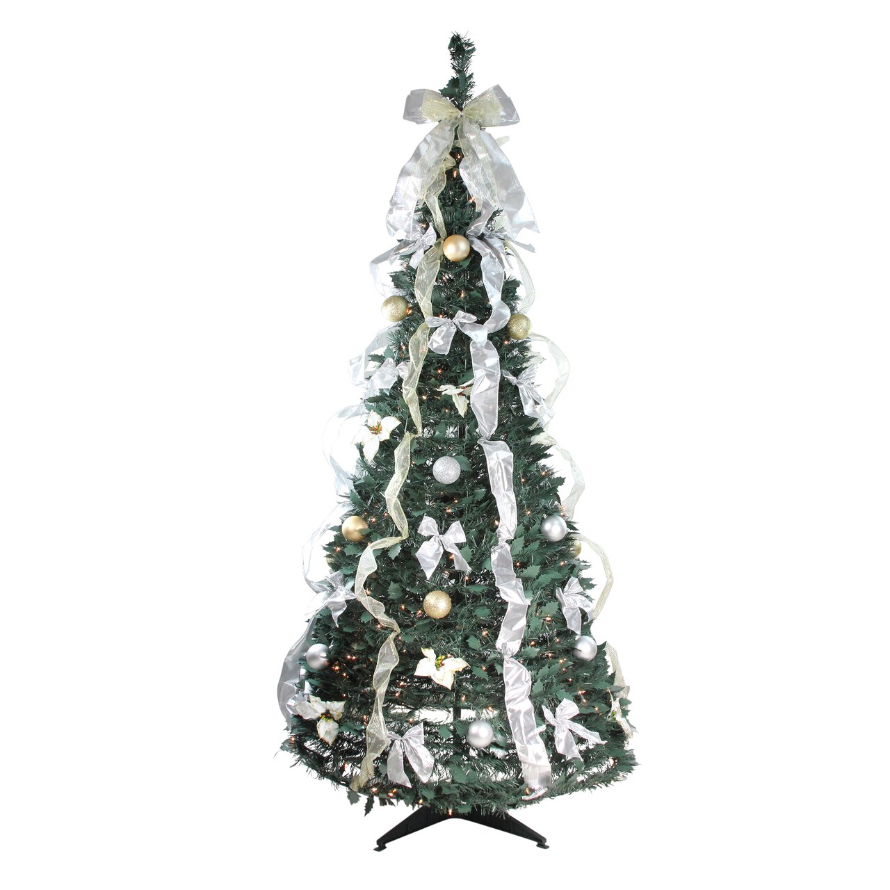Northlight 6' Pre-Lit Silver and Gold Pre-Decorated Pop-Up Artificial Christmas Tree, Clear Lights